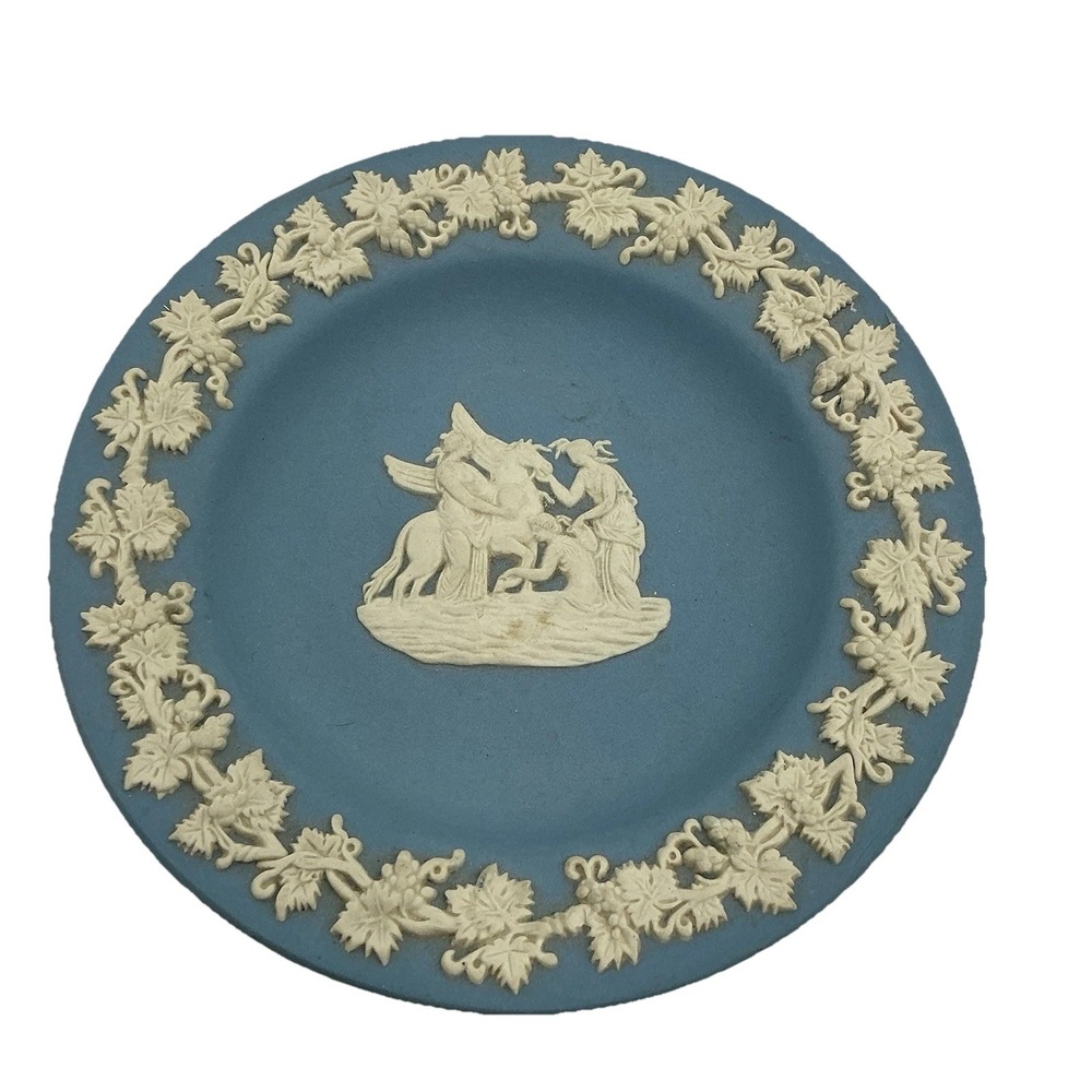 Wedgwood Blue Jasperware Pegasus with Women Scene Small Trinket Ring Dish
